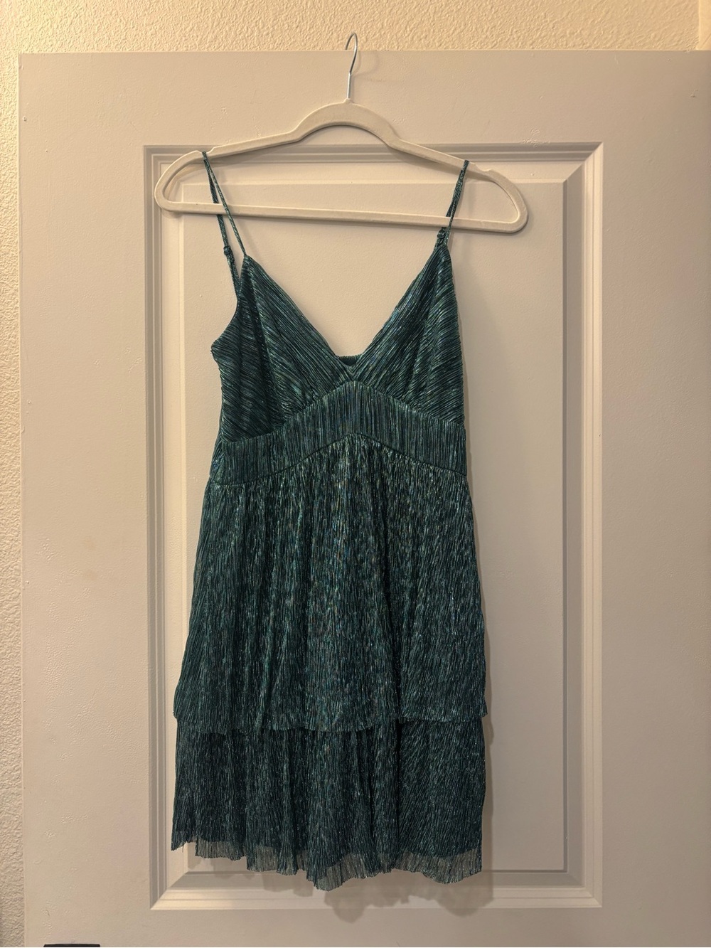 Teal V-Neck Spaghetti Strap Dress